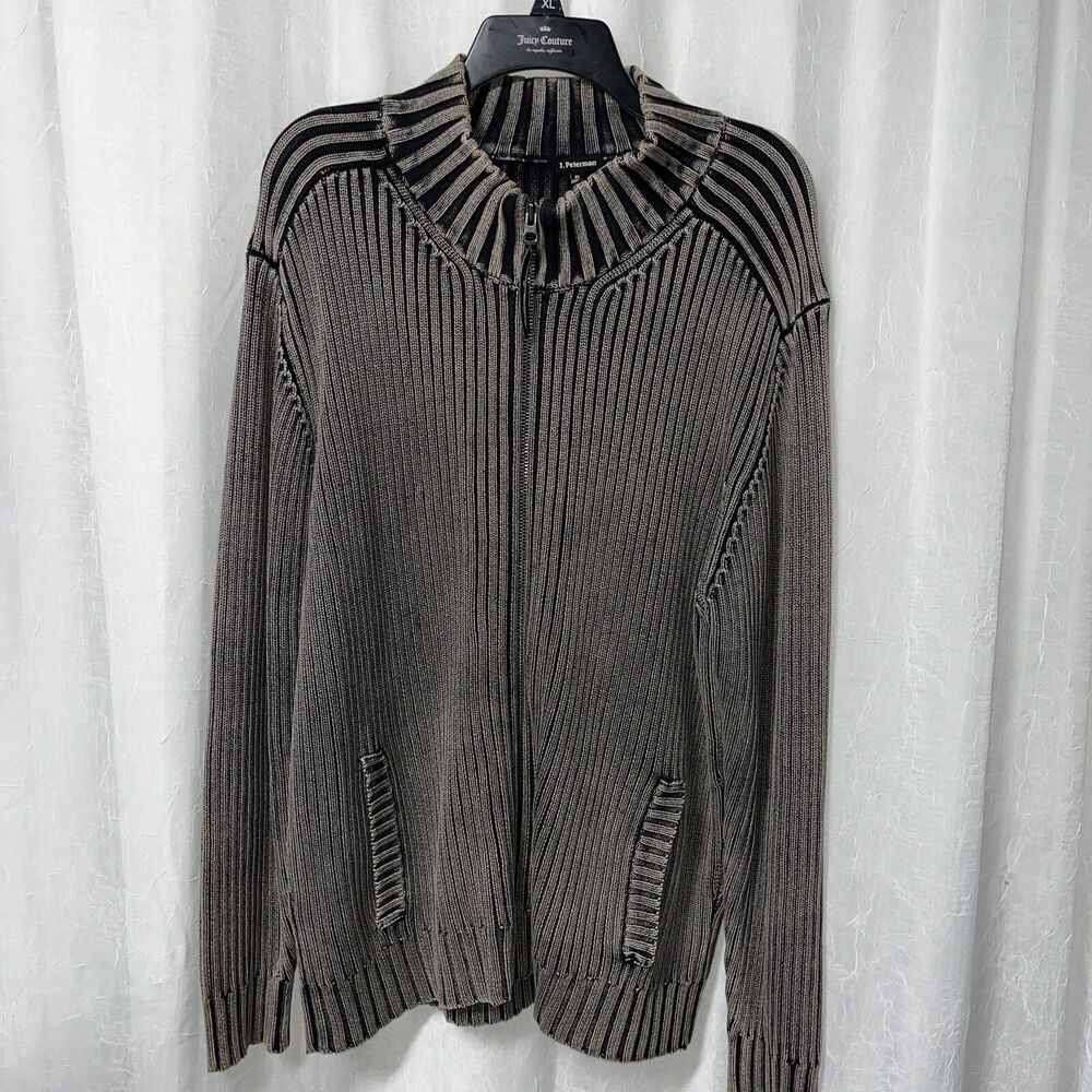 J. Peterman Men's Cardigan Sweater Black & Brown Full Zip Size XL